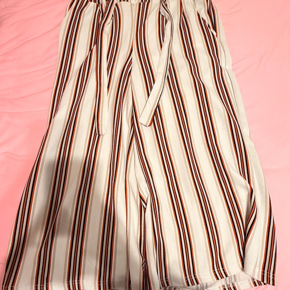 Kiss Striped Elastic Waist Pants - Black, White, Orange